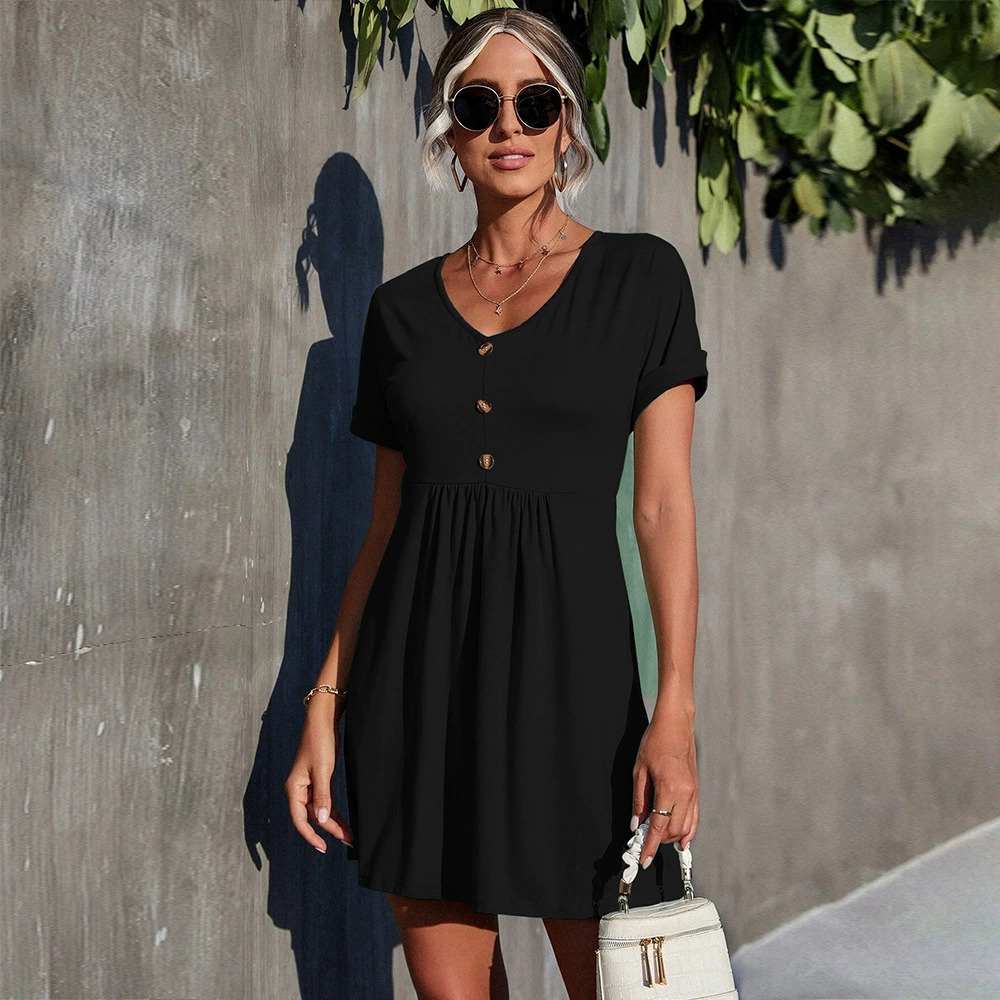 ZARA Solid Color Simple V-Neck A-Line Chic Layering Commute Dress